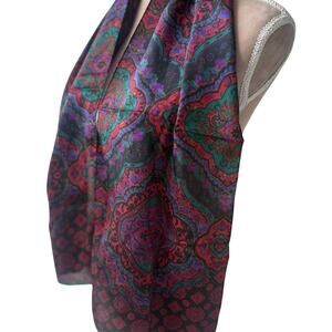 Vintage Liz Claiborne 100% Silk Paisley Oblong Scarf 10x52 Black Jewel Tone